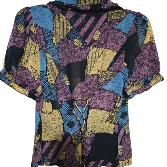 Hot Topic Multicolor Patchwork Sally Nightmare Before Christmas Blouse Disney - Picture 4 of 5